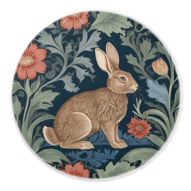 William Morris stil Rabbit Höger Facing Blommigt Knopp (Framsidan)