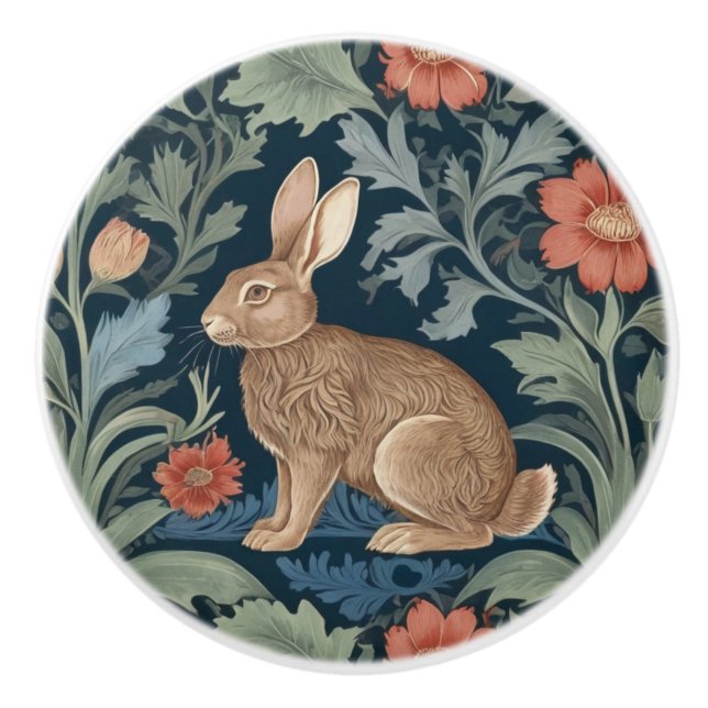 William Morris stil Rabbit Lämnat Facing Blommigt Knopp (Framsidan)
