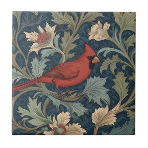 William Morris stil Red Cardinal Bird höger Kakelplatta