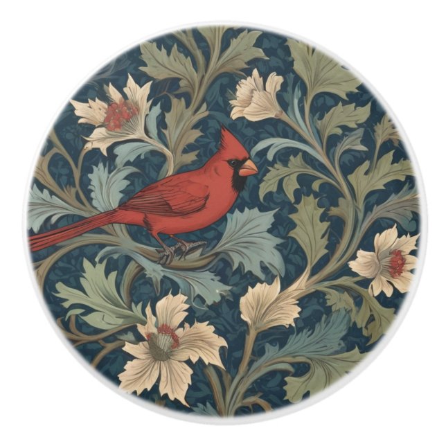 William Morris stil Red Cardinal Bird höger Knopp (Framsidan)