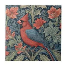 William Morris stil Red Cardinal Bird L blommigt Kakelplatta