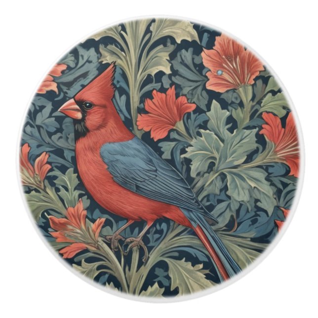 William Morris stil Red Cardinal Bird L blommigt Knopp (Framsidan)