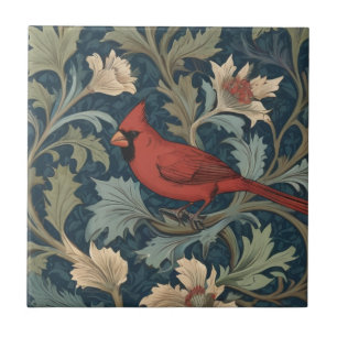 William Morris stil Red Cardinal Bird lämnat vänd Kakelplatta