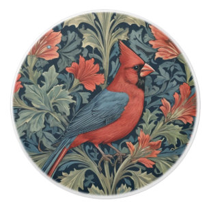 William Morris stil Red Cardinal Bird R blommigt Knopp
