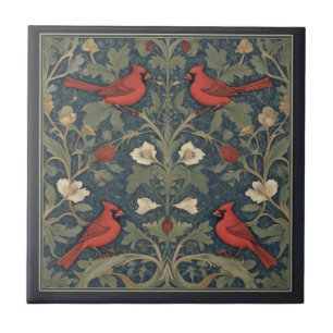 William Morris stil Red Cardinal Birds Kakelplatta