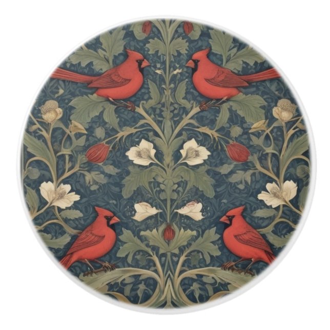 William Morris stil Red Cardinal Birds Knopp (Framsidan)