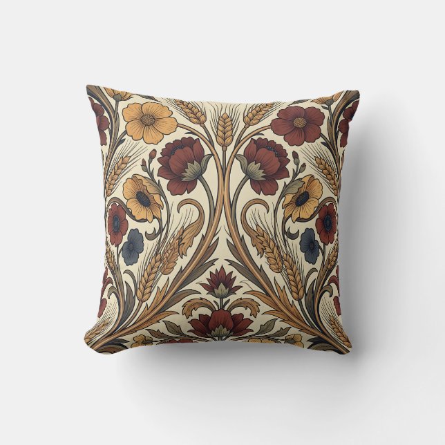 William Morris stil röd guld vete blomster mönster Kudde (Framsida)
