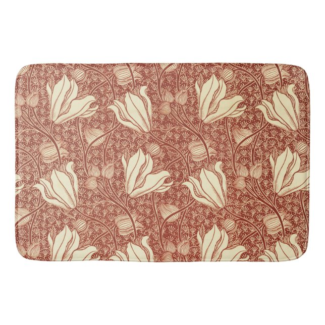 William Morris Stil Röd Lilja Blommönster Badrumsmatta (Framsidan)