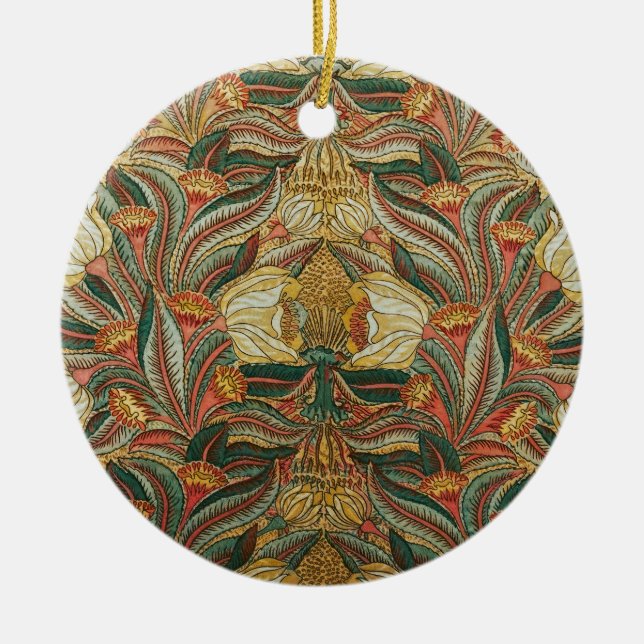 William Morris Stil Rosa Grön Botanisk Julgransprydnad Keramik (Framsidan)
