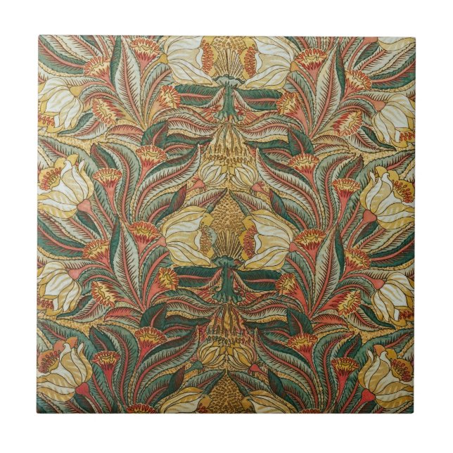 William Morris Stil Rosa Grön Botanisk Kakelplatta (Framsidan)