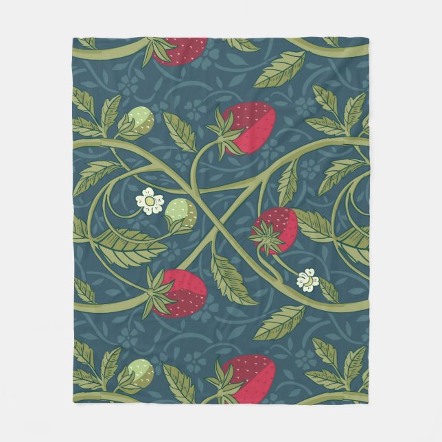 William Morris Stil Strawberry Blommönster Fleecefilt (Framsidan)