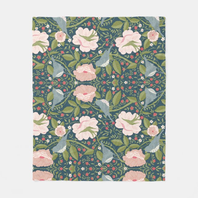 William Morris Stil Strawberry Thief Blommigt Fleecefilt (Framsidan)