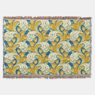 William Morris stil Teal & Guld Tulpan Blommig Kon Filt