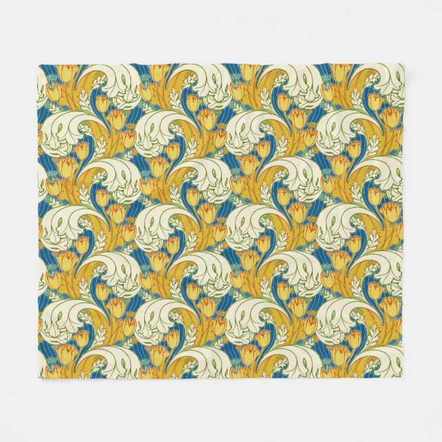 William Morris stil Teal & Guld Tulpan Blommig Kon Fleecefilt (Framsidan (Horisontell))