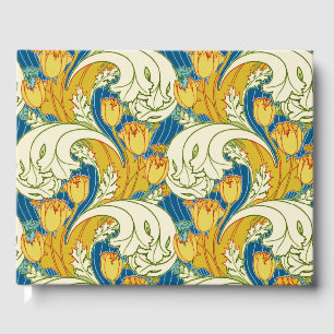 William Morris stil Teal & Guld Tulpan Blommig Kon Gästböcker