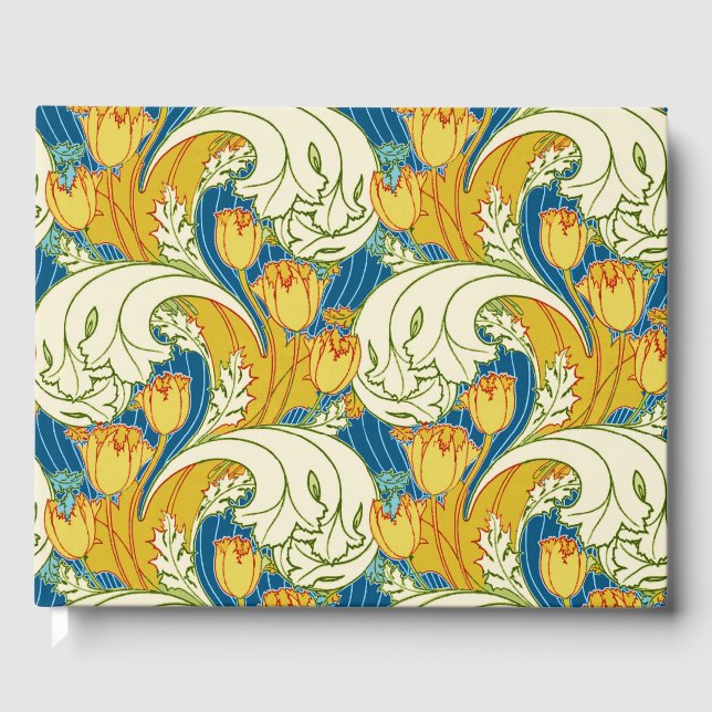 William Morris stil Teal & Guld Tulpan Blommig Kon Gästböcker (Framsida)