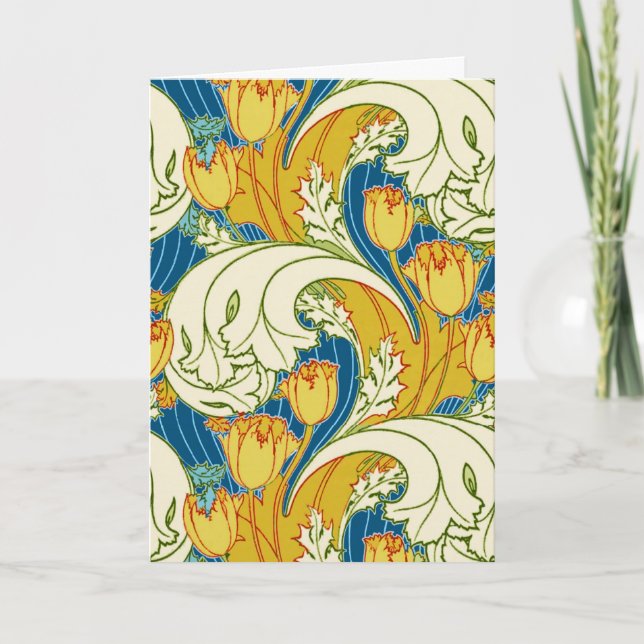 William Morris stil Teal & Guld Tulpan Blommig Kon Helgkort (Framsida)