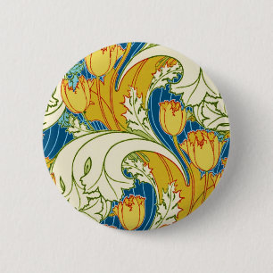 William Morris stil Teal & Guld Tulpan Blommig Kon Knapp