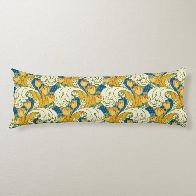 William Morris stil Teal & Guld Tulpan Blommig Kon Kroppskudde (Framsidan)