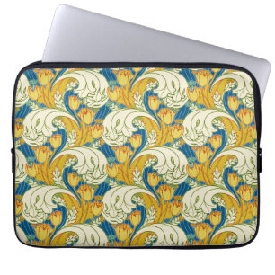 William Morris stil Teal & Guld Tulpan Blommig Kon Laptop Fodral