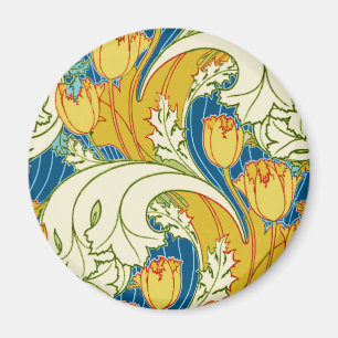 William Morris stil Teal & Guld Tulpan Blommig Kon Magnet