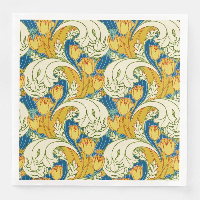 William Morris stil Teal & Guld Tulpan Blommig Kon Pappersservett (Framsida)