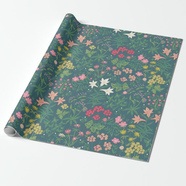 William Morris Stil Vår Garden Blommönster Presentpapper (Utrullad)