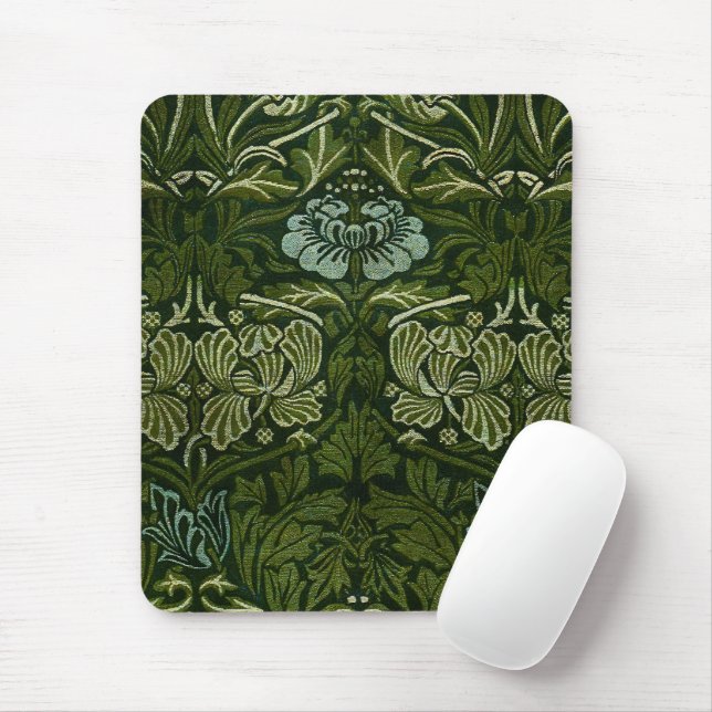 William Morris Stor Grön Tulpan Ros Tapet Musmatta (Med mus)