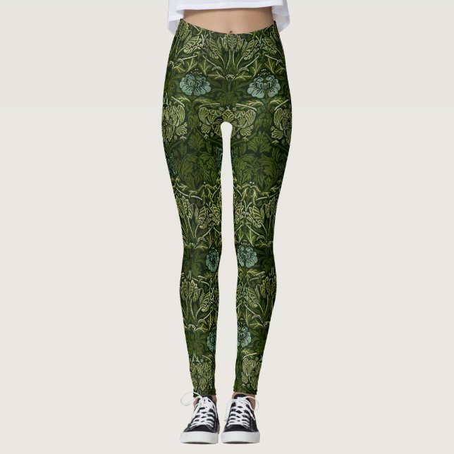 William Morris Stora Gröna Tulpan Ros Tapet Leggings (Framsida)