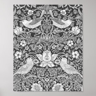 William Morris Strawberry Thief Black and White Poster