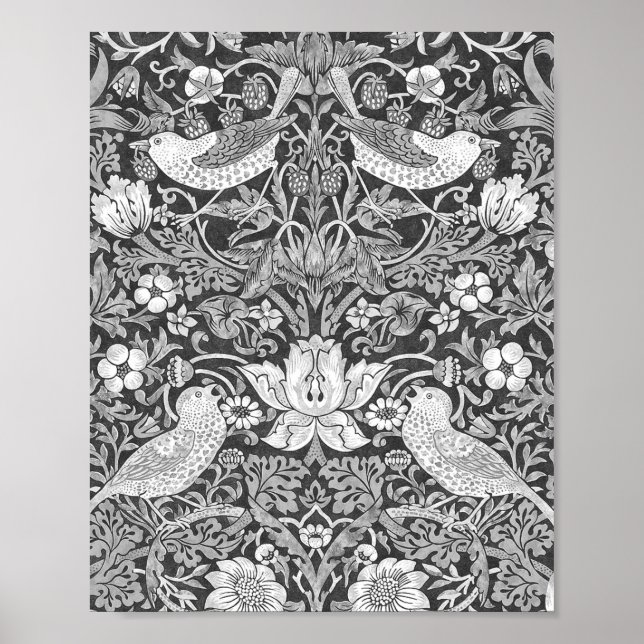 William Morris Strawberry Thief Black and White Poster (Framsidan)