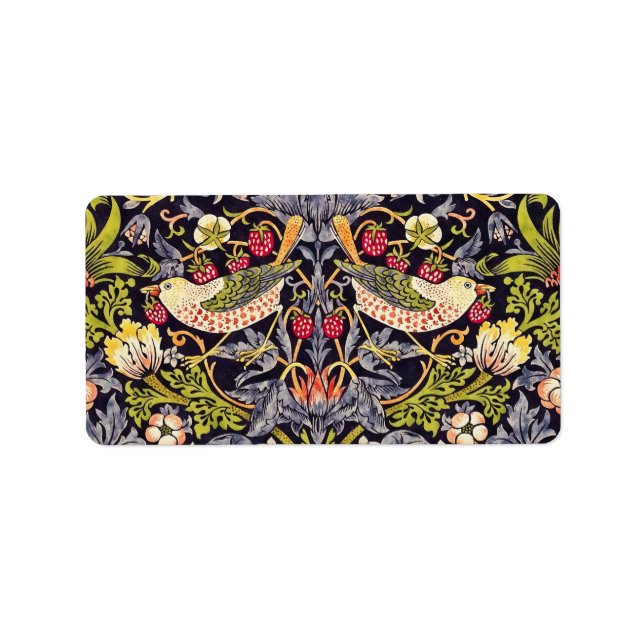 William Morris Strawberry Thief Blommigt Art nouve Adressetikett (Framsidan)