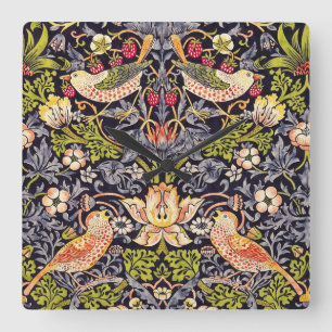 William Morris Strawberry Thief Blommigt Art nouve Fyrkantig Klocka