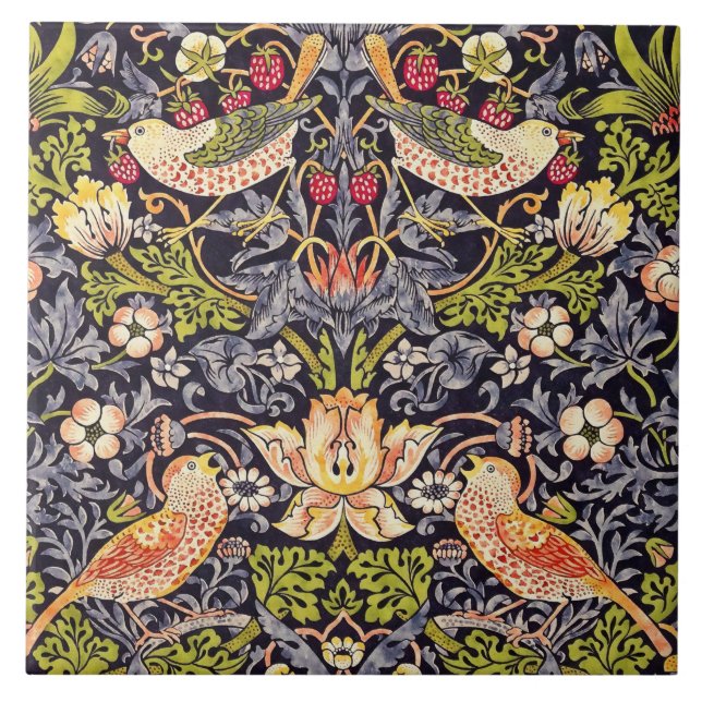 William Morris Strawberry Thief Blommigt Art nouve Kakelplatta (Framsidan)