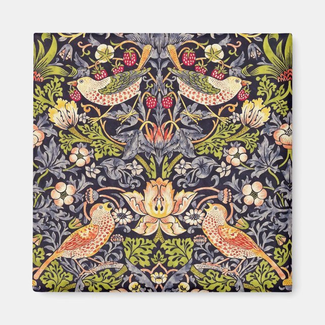 William Morris Strawberry Thief Blommigt Art nouve Magnet (Framsidan)