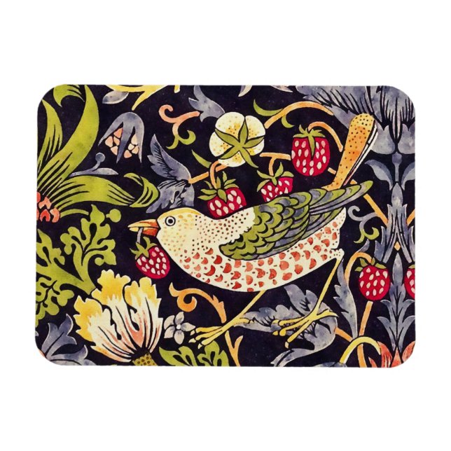 William Morris Strawberry Thief Blommigt Art nouve Magnet (Horisontell)