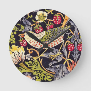 William Morris Strawberry Thief Blommigt Art nouve Rund Klocka
