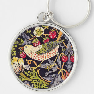 William Morris Strawberry Thief Blommigt Art nouve Rund Silverfärgad Nyckelring