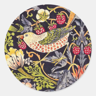 William Morris Strawberry Thief Blommigt Art nouve Runt Klistermärke