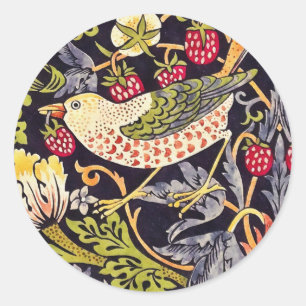 William Morris Strawberry Thief Blommigt Art nouve Runt Klistermärke