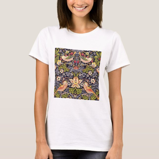 William Morris Strawberry Thief Blommigt Art nouve T Shirt (Framsida)