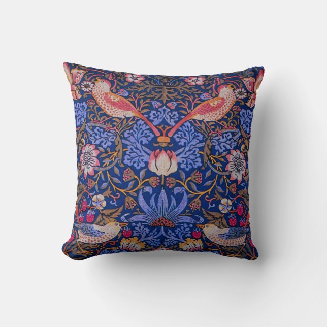 William Morris Strawberry Thief Blommönster Kudde (Framsida)