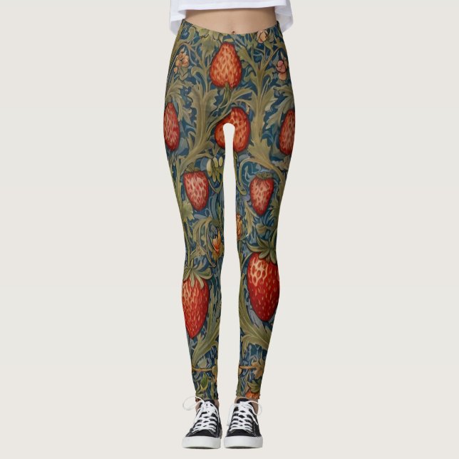 William Morris Strawberry Thief Blommönster Leggings (Framsida)
