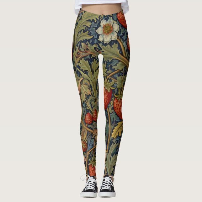 William Morris Strawberry Thief Blommönster Leggings (Framsida)