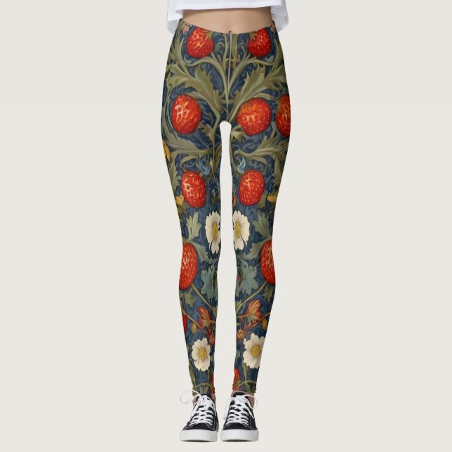 William Morris Strawberry Thief Blommönster Leggings (Framsida)