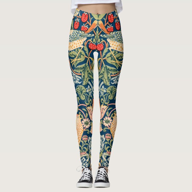 William Morris Strawberry Thief Blommönster Leggings (Framsida)