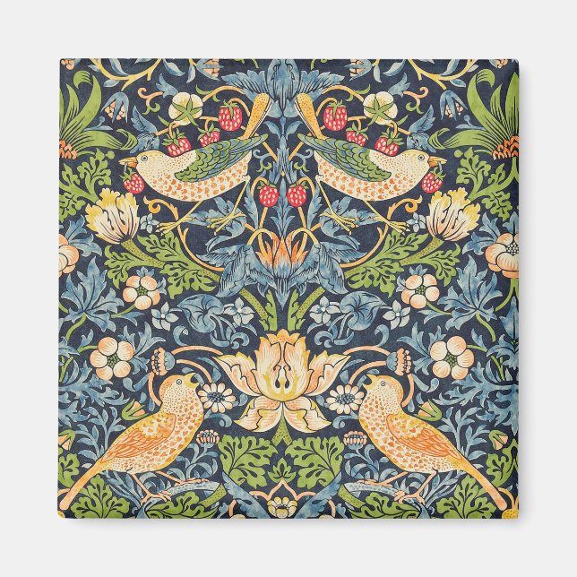 William Morris Strawberry Thief Blommönster Magnet (Framsidan)