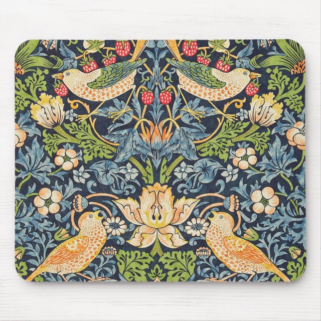 William Morris Strawberry Thief Blommönster Musmatta (Framsidan)