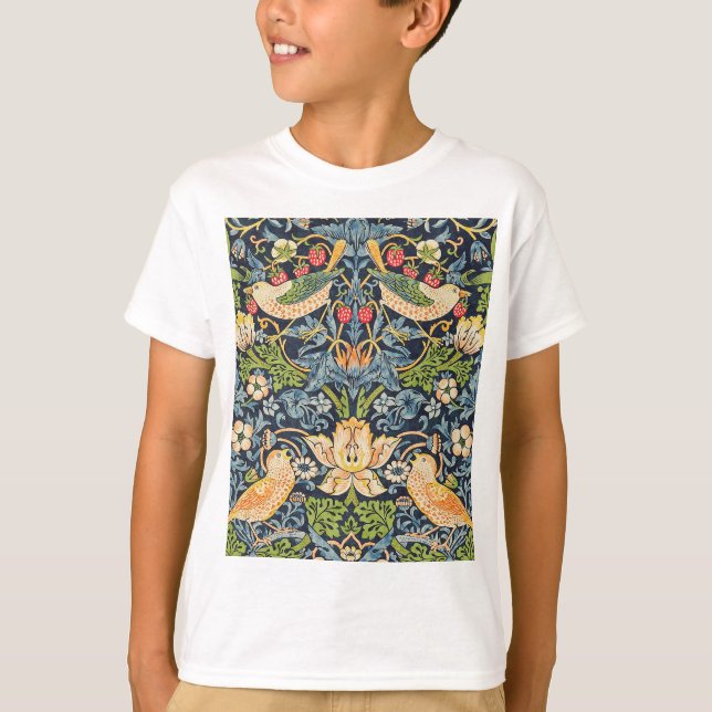 William Morris Strawberry Thief Blommönster T Shirt (Framsida)