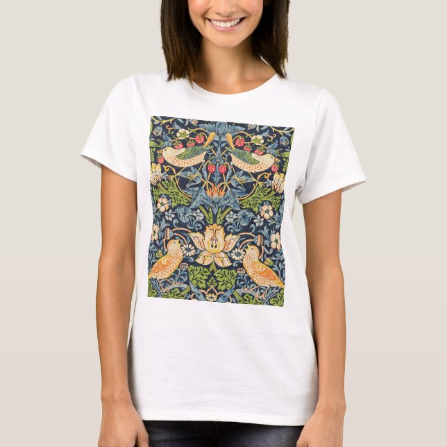 William Morris Strawberry Thief Blommönster T Shirt (Framsida)